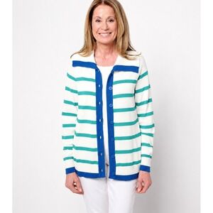 Belle by Kim Gravel Sailor Collar Striped Cardigan Pool Blue, Small  #42M